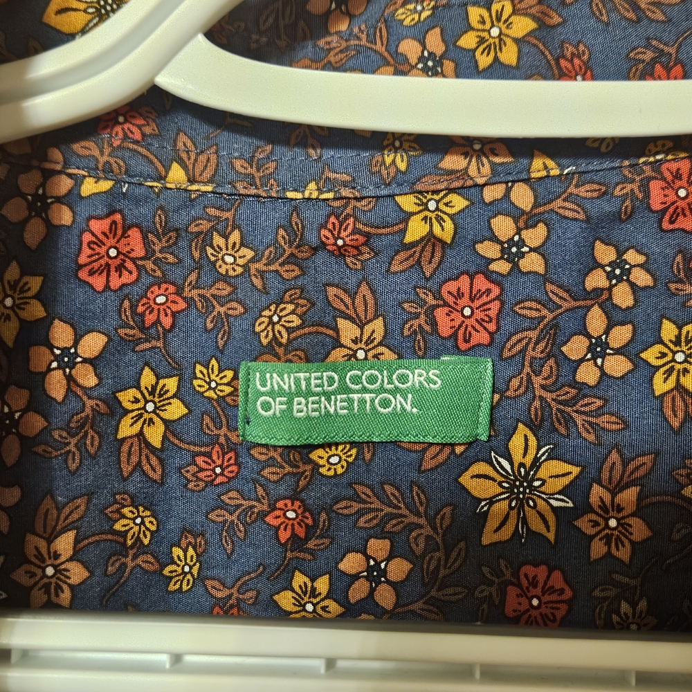 United Colors Of Benetton Navy Floral Shirt with Yellow & Orange Flowers - Picture 2 of 4